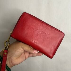 Fossil Red Leather Wallet Wristlet